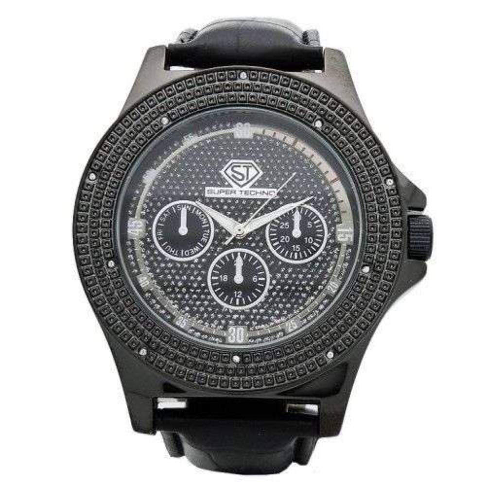 Super Techno 0.10CT diamonds Watch Black